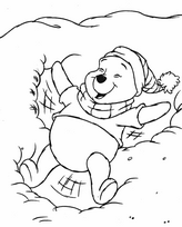 coloriage Winnie joue dans la neige